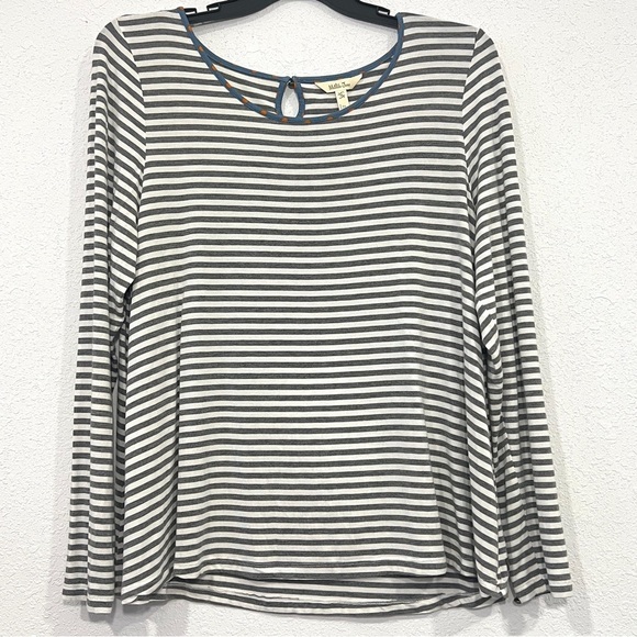 Matilda Jane Womens White and Grey Striped Long Sleeve Top Size XL - Picture 1 of 4